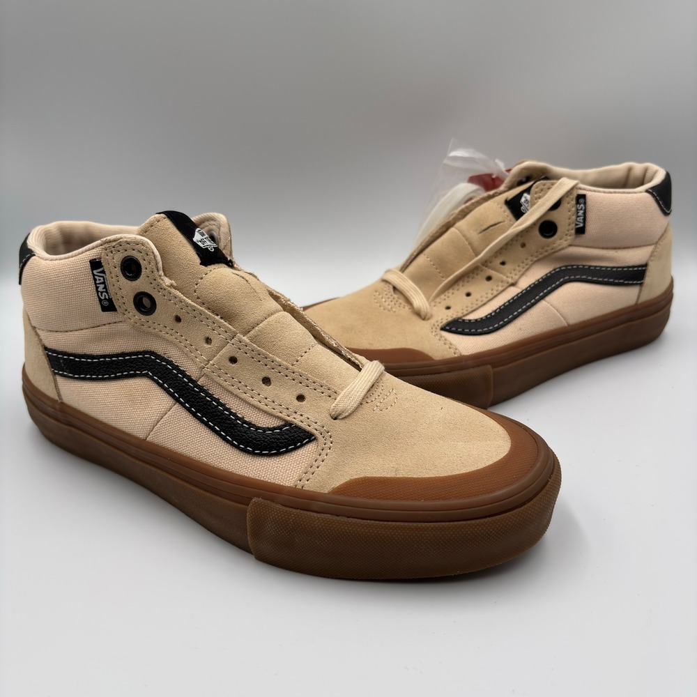 Vans Sk8-Mid Pro Sand Gum Black Suede Canvas Skate Shoes Mens 6.5 NEW